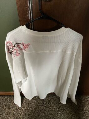 Dershutze White Long Sleeve Embroidered Cherry Blossom Tree
